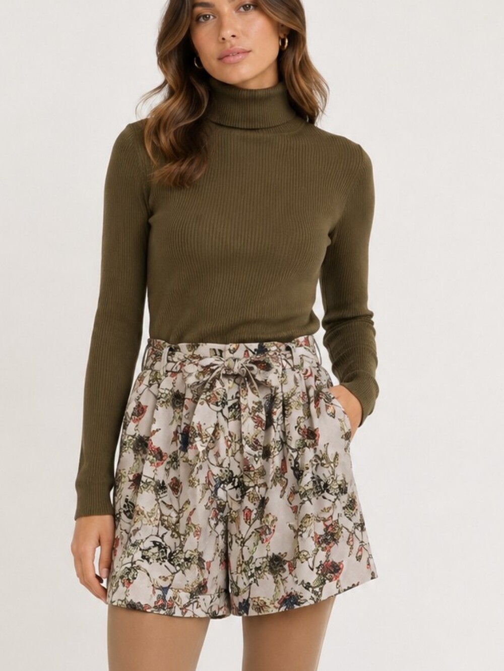 Topshop Shorts Gray Floral High Waist